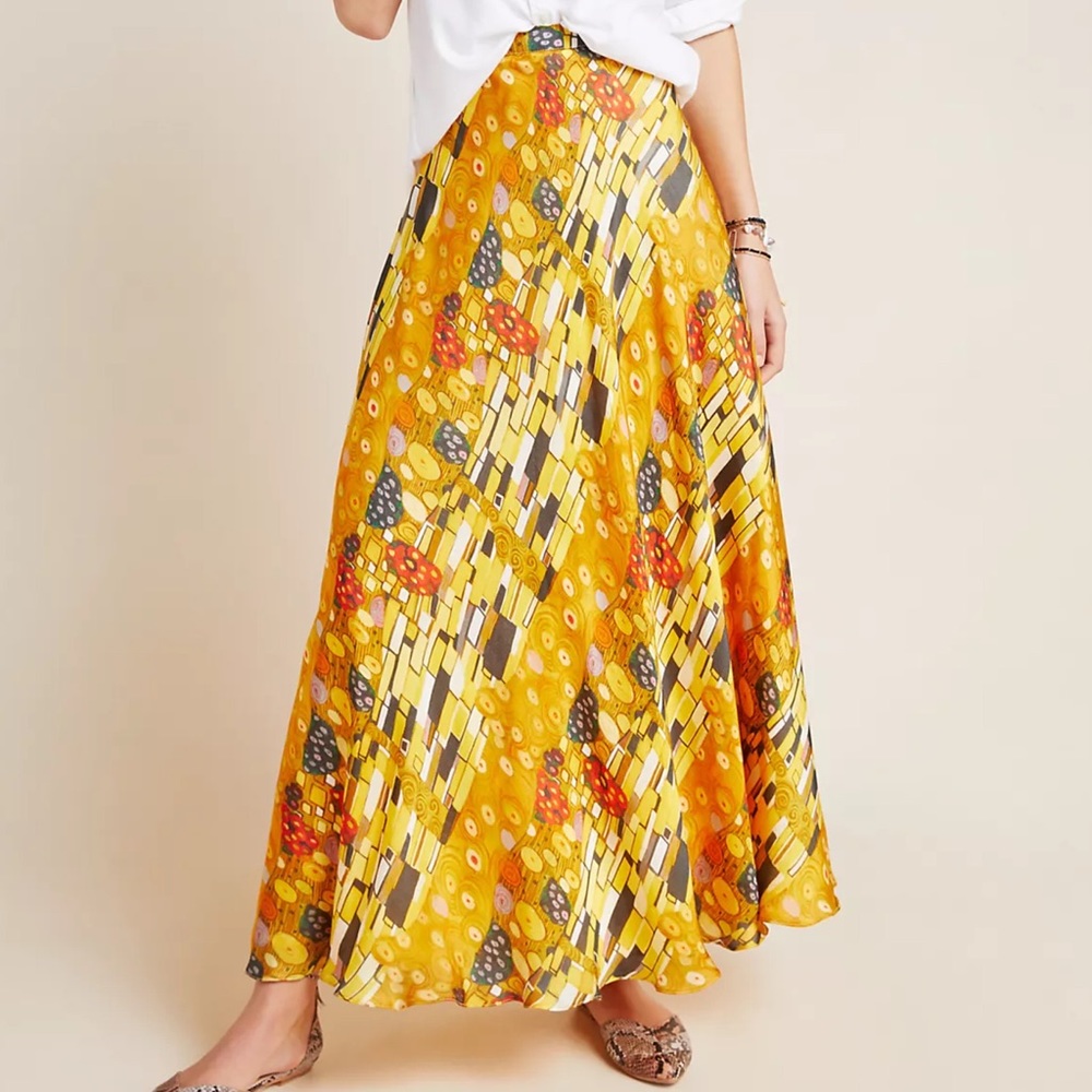 Anthropologie Nikasha Yellow Patterned Maxi Skirt NWT